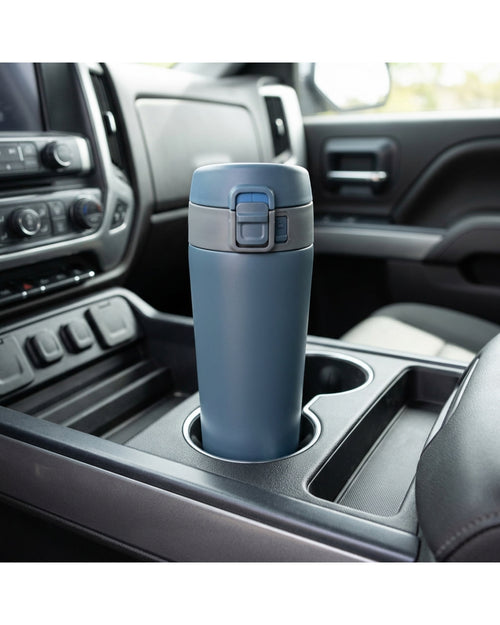 Mokfi Locking Flip-Lid Double-Wall Travel Tumbler 16 oz Smoke Blue - Lifestyle view
